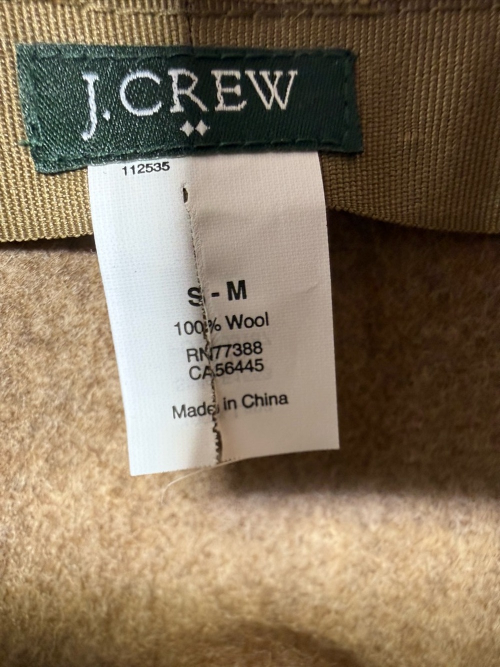 J. Crew 100% Wool wide brim Felt fedora Hat in Camel sz S / M - Picture 4 of 4